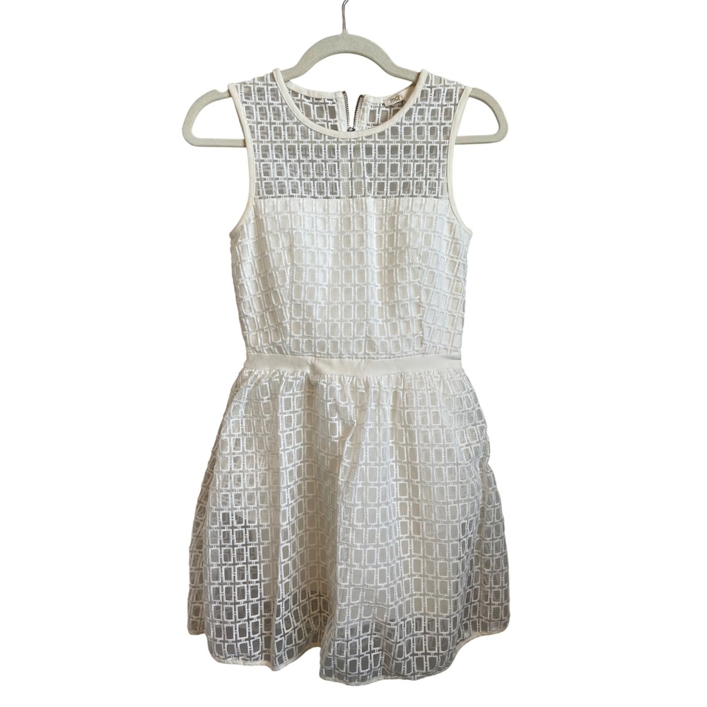 Maje White Geometric Embroidered Mesh Fit and Flare Mini Dress Size 1 S 0186